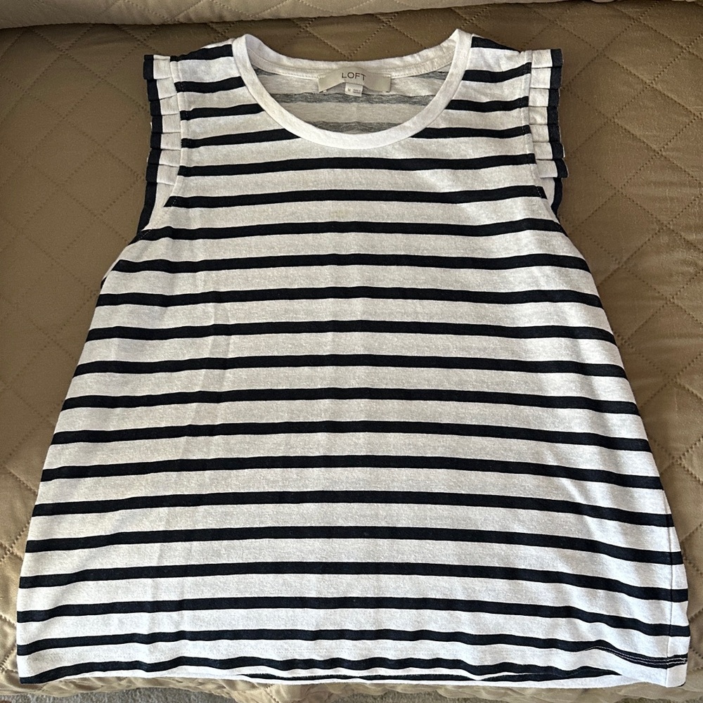 LOFT Navy and White Striped Sleeveless Blouse